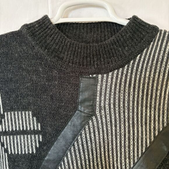 Vintage 80s ADAM SLOANE Men's Black/White Pleather Accents Sweater Size Large - Picture 3 of 5